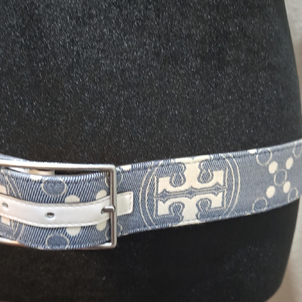 Tory Burch Denim and White Patterned Belt - Picture 3 of 5